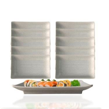 Imagem de 10 Travessas Retangular Petisqueira pra Servir Comida Japonesa 18cm - 