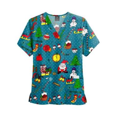 Imagem de Blusa Unissex De Natal Com Decote Em V E Manga Curta, Com Bolsos, Para