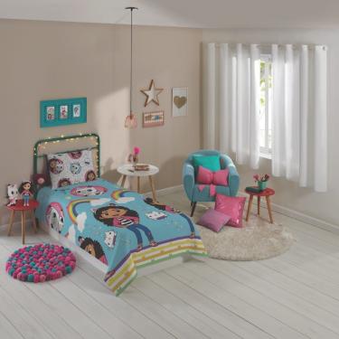 Imagem de Jogo de Lençol a Casa Mágica da Gabby Solteiro 2 Peças 100% Poliéster Microfibra Azul