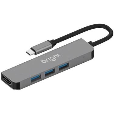 Imagem de Hub Usb Bright Hdmi 4k com 3 Portas F002 com 3 USB 3.0 e Taxa 5 Gbps Prata Bright