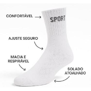 Imagem de Kit com 12 Pares de Meias Cano Alto Longo Sport em Algodão, 3 cores c/