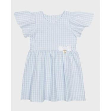 Imagem de Vestido com mangas em babado laço xadrez exclusiva leve e estiloso - Rosa e Azul - Bebê...