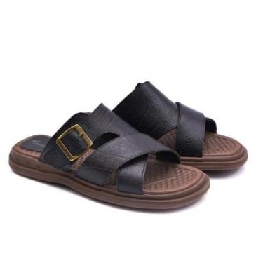 Imagem de Sandália Slide Masculina C/fivela Couro Legítimo Confortável-Masculino