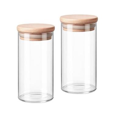 Imagem de Kit 2 Pote Organizador 1700ml Multiuso Frasco Vidro Tampa Bambu Cozinh