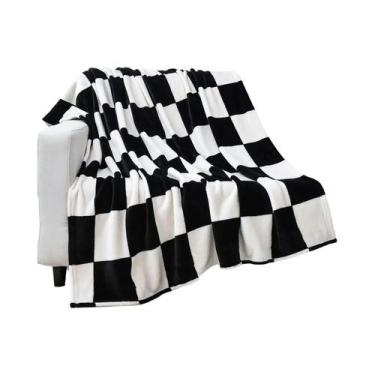 Imagem de Cobertor De Flanela Em Estampa Xadrez Preto E Laranja, Confortável E Q
