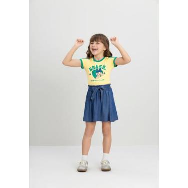 Imagem de Blusa Infantil Feminina em Meia Malha Brasil - Quimby, Amarelo, 8