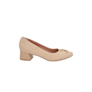 Imagem de Sapato Scarpin Usaflex Salto Bloco Couro Bege, 35