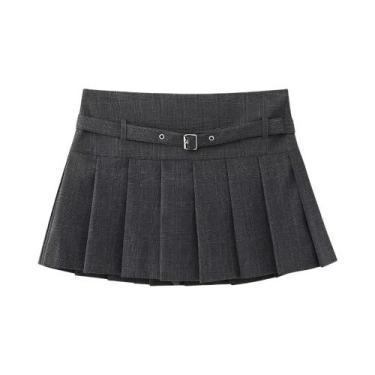 Imagem de Saia Plissada Feminina com Cinto e Zíper Lateral - Cintura Média, XS (