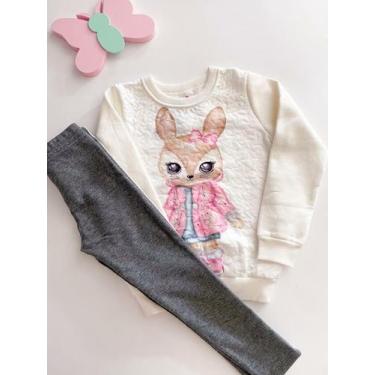 Imagem de Conjunto Infantil Menina Moletom Coelhinha Brandili, Off white, 10