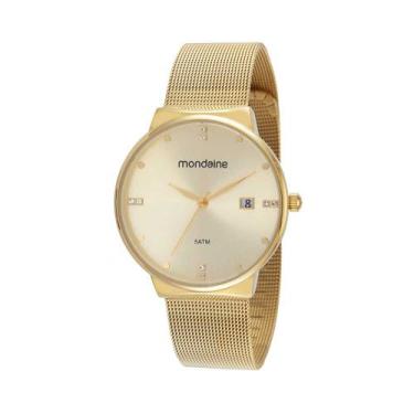 Imagem de Relogio Mondaine Feminino dourado grande pulseira esteira malha mesh c