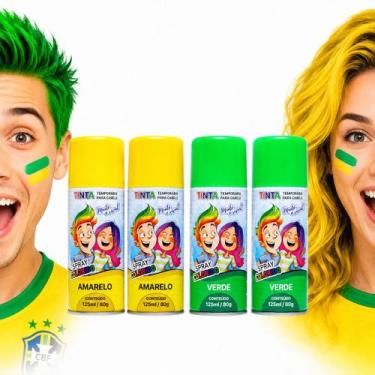 Imagem de Kit 4 Tintas Spray Temporária Para Cabelo Verde E Amarela Festa Torcid