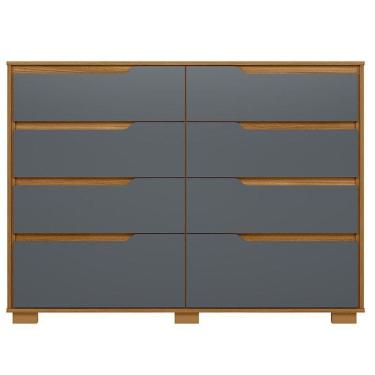 Imagem de Cômoda Georgia 8 Gavetas em MDF com Puxador Usinado Cinza Estilo Moderno para Quarto