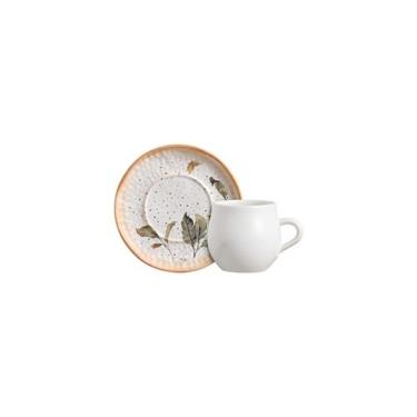 Imagem de Xícara de Chá com Pires Laranja Botanica Cerâmica Estampada para Chá e Café 300ML Cerâmica Scalla