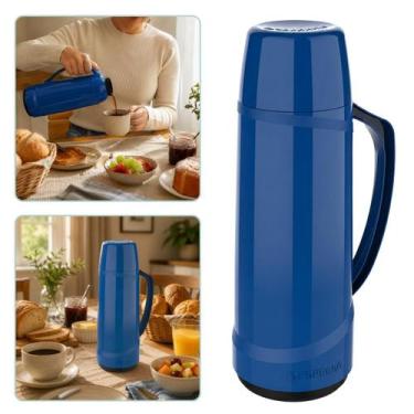 Imagem de Garrafa Térmica Cafe Cha 1 Litro Cristal Ampola de Vidro Soprano, Azul