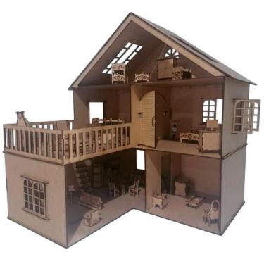Imagem de Casa Casinha para Boneca Polly Lol - com Varanda - 43 cm - Com Móveis 