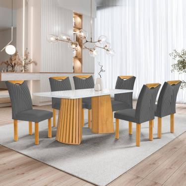 Imagem de Conjunto Mesa Stella Ripada 170cm com 6 cadeiras Stella tampo Smart Plus com Vidro