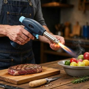 Imagem de Maçarico Culinário Portátil Multiuso com Chama Ajustável 1300C - Livon