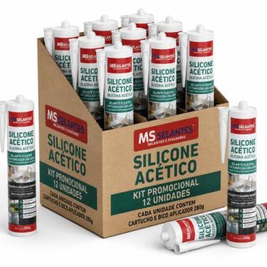 Imagem de Kit 12 cartucho silicone acetico incolor 250 gr - MS SELANTES