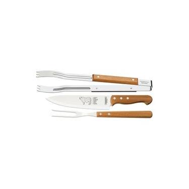 Imagem de Jogo 3 Pç Garfo, Faca E Pegador Churrasco Dynamic Inox E Cabo De Madeira - Tramontina