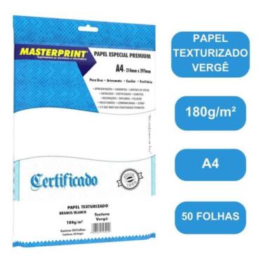 Imagem de Papel Vergê Texturizado Branco 180g A4 50fls Masterprint Br Branco - S