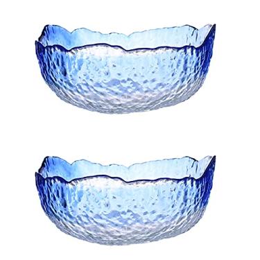 Imagem de Saladeira de vidro colorido conjunto de 2 peças para salada de 1,3 l conjunto de tigelas empilháveis irregulares para massas de grãos (2 cores opcionais) para frutas ou saladas, macarrão (cor: azul)