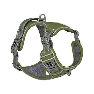 Imagem de Yajun Peitoral para cães com colete acolchoado de nylon refletivo ajustável alça de segurança para todos os climas para cães grandes, médios e pequenos, verde-escuro, M