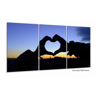 Imagem de Quadro Decorativo 120x60 3 peças Quarto Coração Por Do Sol A