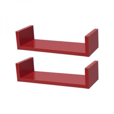 Imagem de Kit 2 Prateleiras U 40 X 20cm Vermelha Suporte Invisível