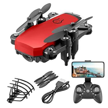 Imagem de Drone com câmera para adultos mini drone com 4k hd grande angular câmera simples/dupla wifi fpv drone profissional dobrável quadcopter rc 2 baterias (vermelho)