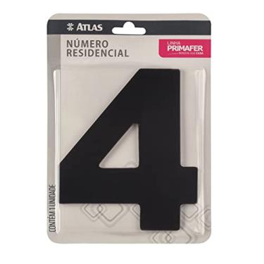 Imagem de Atlas - Número Residencial 4 (Quatro) em Alumínio com Fita VHV para Fixação para Área Interna e Externa, Cor Preta
