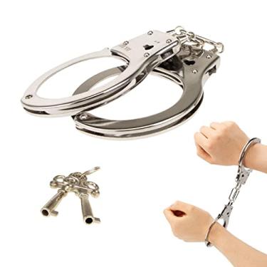 Imagem de WASHOI Algemas de brinquedo, algemas de metal com chaves, algemas de cosplay de polícia acessórios de faz de conta, bom para festa ou fantasia adereços de presente prata