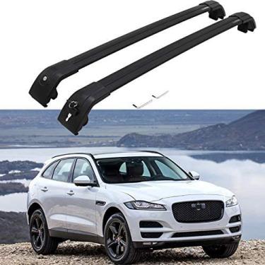 Imagem de UDP 2 peças serve para Jaguar F-Pace F Pace X761 2016 2017 2018 2019 2020 barras transversais ajustáveis com trava trilho superior do teto suporte de bagagem, bagagem, barras transversais - preto