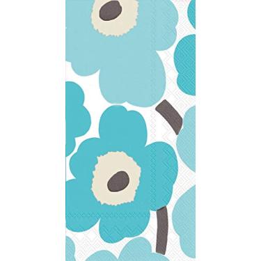 Imagem de IHR Ideal Home Range Guardanapos de jantar Marimekko Toalhas de mão de papel descartáveis de 3 camadas, 21,6 cm x 11,4 cm, Turquesa Unikko, 16 unidades