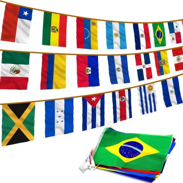 Imagem de ANLEY América Latina Bandeiras de 20 países - Bandeiras de bandeira latina sortidas para eventos internacionais Decoração de festas em bares Bares esportivos - Bandeiras de 30 pés 20