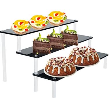 Imagem de Suporte de exibição de acrílico preto 11,6 x 8,2 x 5,7 polegadas 3 camadas suporte de exibição de cupcake, prateleira de exibição de joias, organizador de coleção de cosméticos para gabinete de mesa