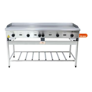 Imagem de Chapa Americana Profissional 150cm a Gás 18mm Lisa Inox com Pé CGP150 - Venâncio