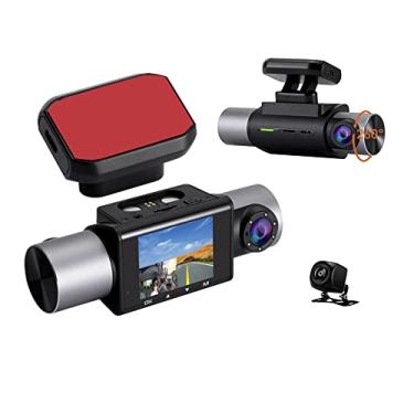 Imagem de 3 Lentes Câmera de visão traseira Dash Cam G Sensor Anti-Roubo Monitoramento GPS Tracker HD 1080P Night Vision Reversing Camera DVR 3 em 1