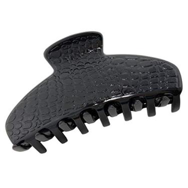 Imagem de Parcelona France CROCO Medium 8.9cm Covered Spring Celluloid Black Claw Jaw Hair Clip