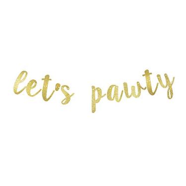 Imagem de Let's Pawty Banner, Pet Dogs Puppies Decorações de Aniversário Pet Dogs Party Gold Gliter Paper Backdrops