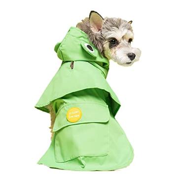 Imagem de Casaco de chuva com capuz de cachorro de verão poncho impermeável design de sapo fofo jaqueta de chuva ao ar livre com trela furo bolso embalável roupas para animais de estimação, verde, P (peito: 38cm)