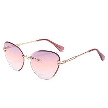 Imagem de Óculos de sol sem aro designer feminino masculino clássico olho de gato óculos de sol moda lente gradiente sem moldura óculos de direção uv400, rosa roxo, tamanho único