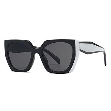 Imagem de Óculos de sol quadrado fashion olho de gato para mulheres vintage preto branco óculos de sol feminino gradiente tons gafas, preto todo cinza, tamanho único
