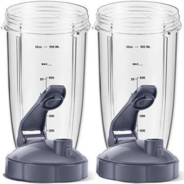 Imagem de Pacote com 2 peças de reposição para copos de 940 ml com tampa flip-top e juntas de borracha compatíveis com o acessório de liquidificador NutriBullet 600w/900w
