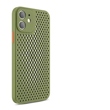 Imagem de Capa de telefone respirável com dissipação de calor para iPhone 12 Mini 14 13 11 Pro Max X XS MAX XR 7 8 Plus SE2020 Capa lisa de silicone macio, verde militar, para iPhone 11Pro Max