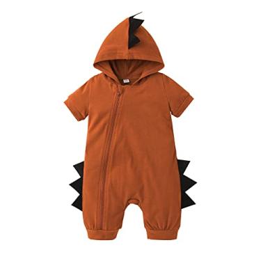 Imagem de Macacão infantil para meninos dinossauro meninas roupas de bebê com capuz macacão para meninos 2º aniversário roupa menina, Marrom, 9-12 Meses