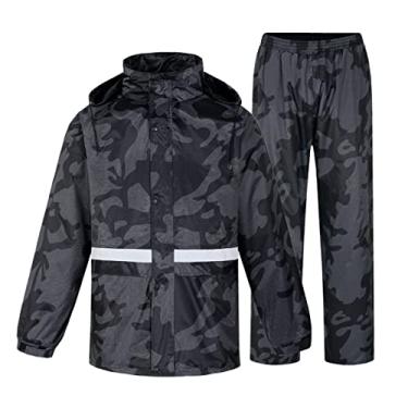 Imagem de scosao Fatos de chuva de motocicleta para homens à prova d'água anti-tempestade equipamento de chuva reflexivo respirável casacos de chuva jaquetas e calças, preto, GG