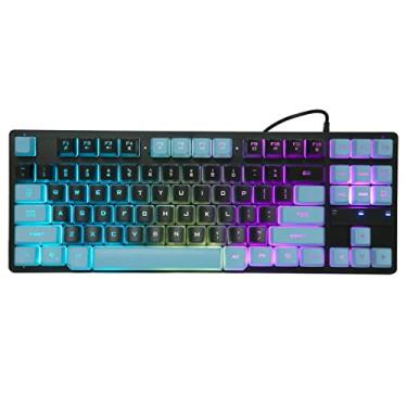 Imagem de Shanrya Teclado para jogos com fio, teclado com fio de 87 teclas, ampla compatibilidade, design ergonômico para desktop para notebooks (azul escuro)