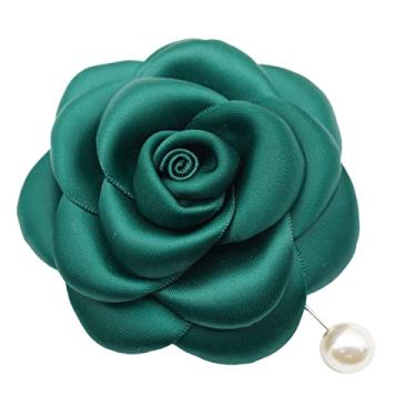 Imagem de Broche de flor rosa de tecido da NhanDo Handmade – Broche de flor verde para mulheres e homens, broche floral para casamento, ideias de presente de Natal, presente para ano novo, tamanho único, lã