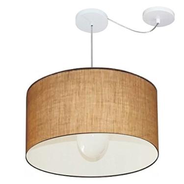 Imagem de Lustre Pendente com Desvio de Centro Cúpula Tecido 60x30 cm, Vivare Iluminação, Pendente4234 LP, Palha, Grande