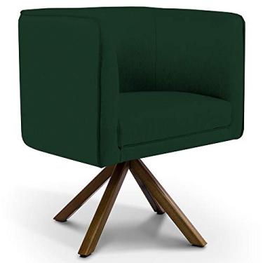 Imagem de Poltrona Decorativa Base Giratória de Madeira Betina D02 Veludo Verde Musgo C-303 - Lyam Decor